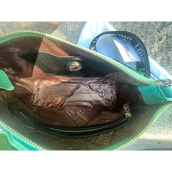 LOVE MOSCHINO Crossbody Bag PU Leather Branded Charms Zip Closure w/Dusty - Picture 9 of 15